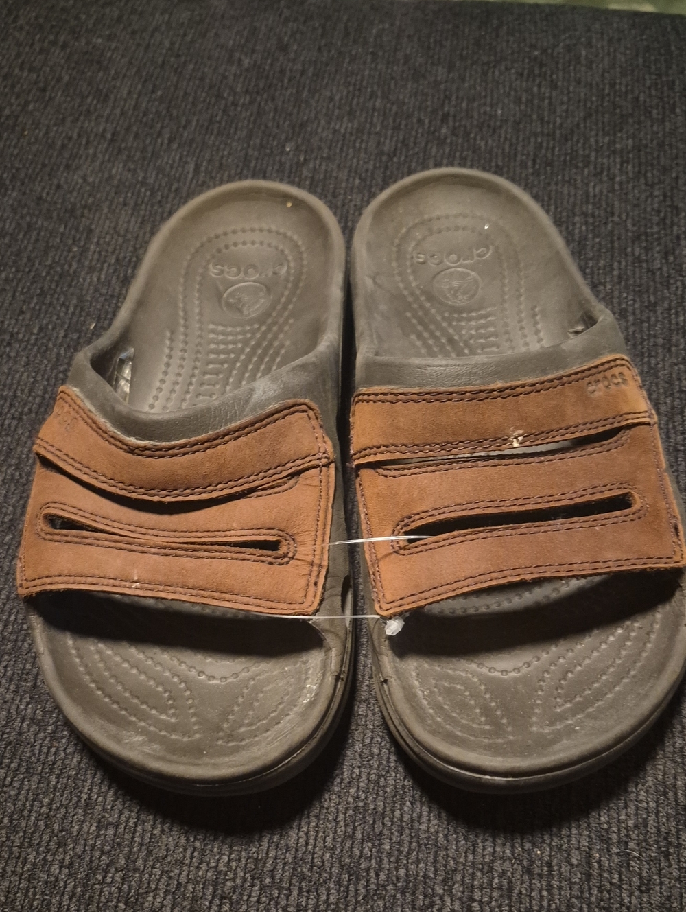 CROCS Brown Suede-Look Slide Sandals with Gray Footbed